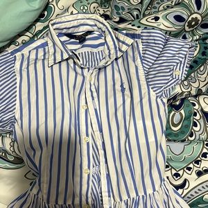 Button down shirt dress. Size 10 girls blue and white striped